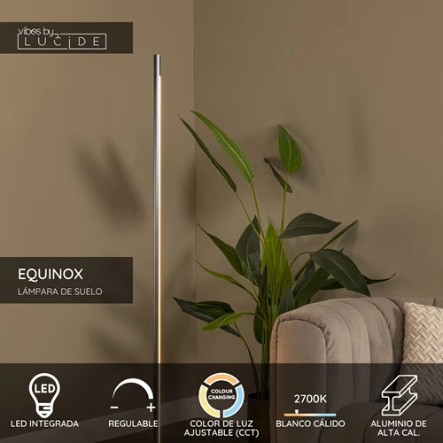 Lucide EQUINOX - Lámpara de suelo - LED Regul. - CCT - 1x26W 2700K/4000K - Sensor de movimiento de mano - Hierro gris | Vibes - USP